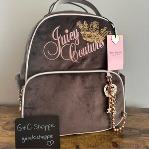 New Juicy Couture Key To Juicy Backpack Chocolate Brown Pink Charm Crown Viral